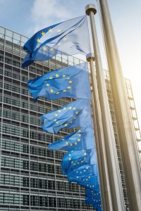 European Union flags in front of the Berlaymont building (Europe